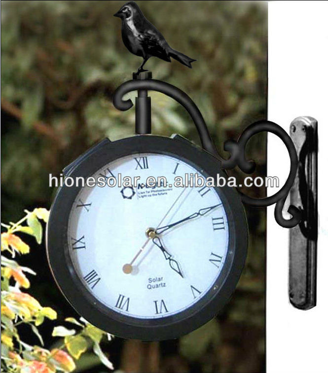 Bracket Outdoor Solar Powered LEDs Wall Clock