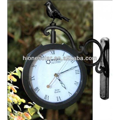 Bracket Outdoor Solar Powered LEDs Wall Clock