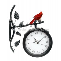 red bird led solar garden clock