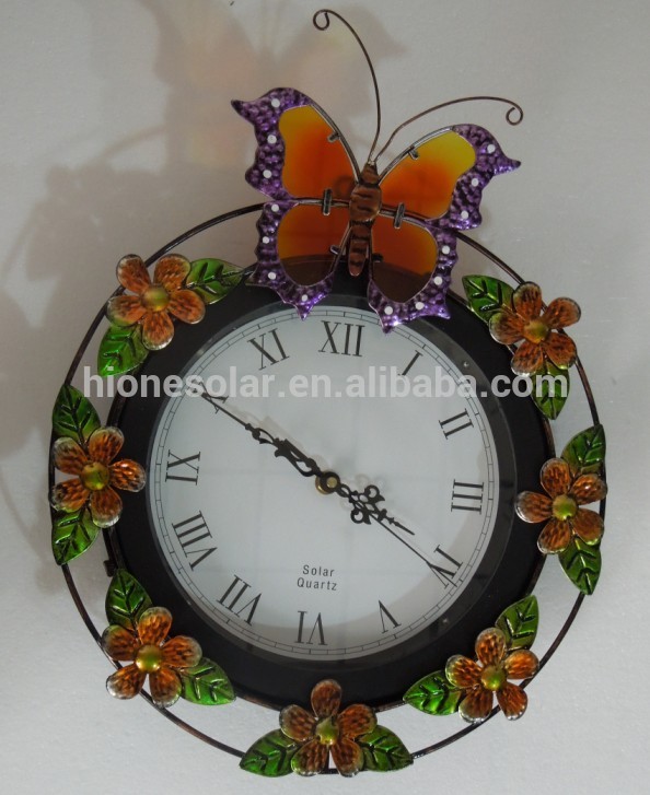 Outdoor Butterfly Solar Clock with 4LED for Garden